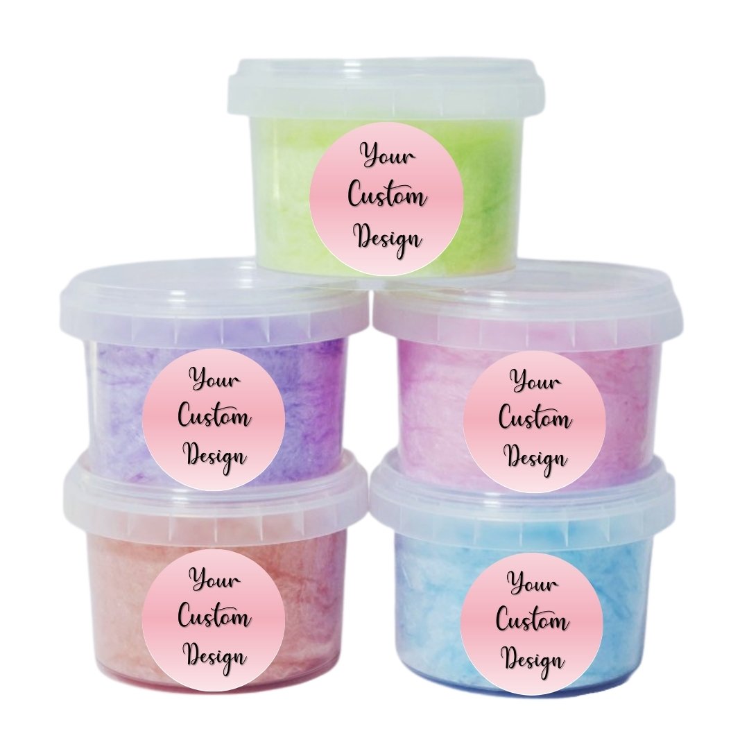 custom fairy floss party favour tub with personalised label