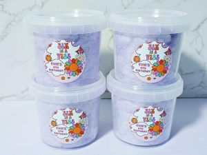 Flowers themed personalised fairy floss tub for birthday parties
