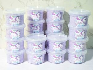 Mermaid delicious flavoured fairy floss tub party favour with personalised label