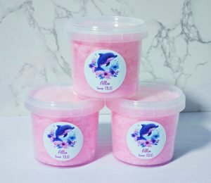 Dolphin theme fluffy personalised fairy floss tub for parties and events