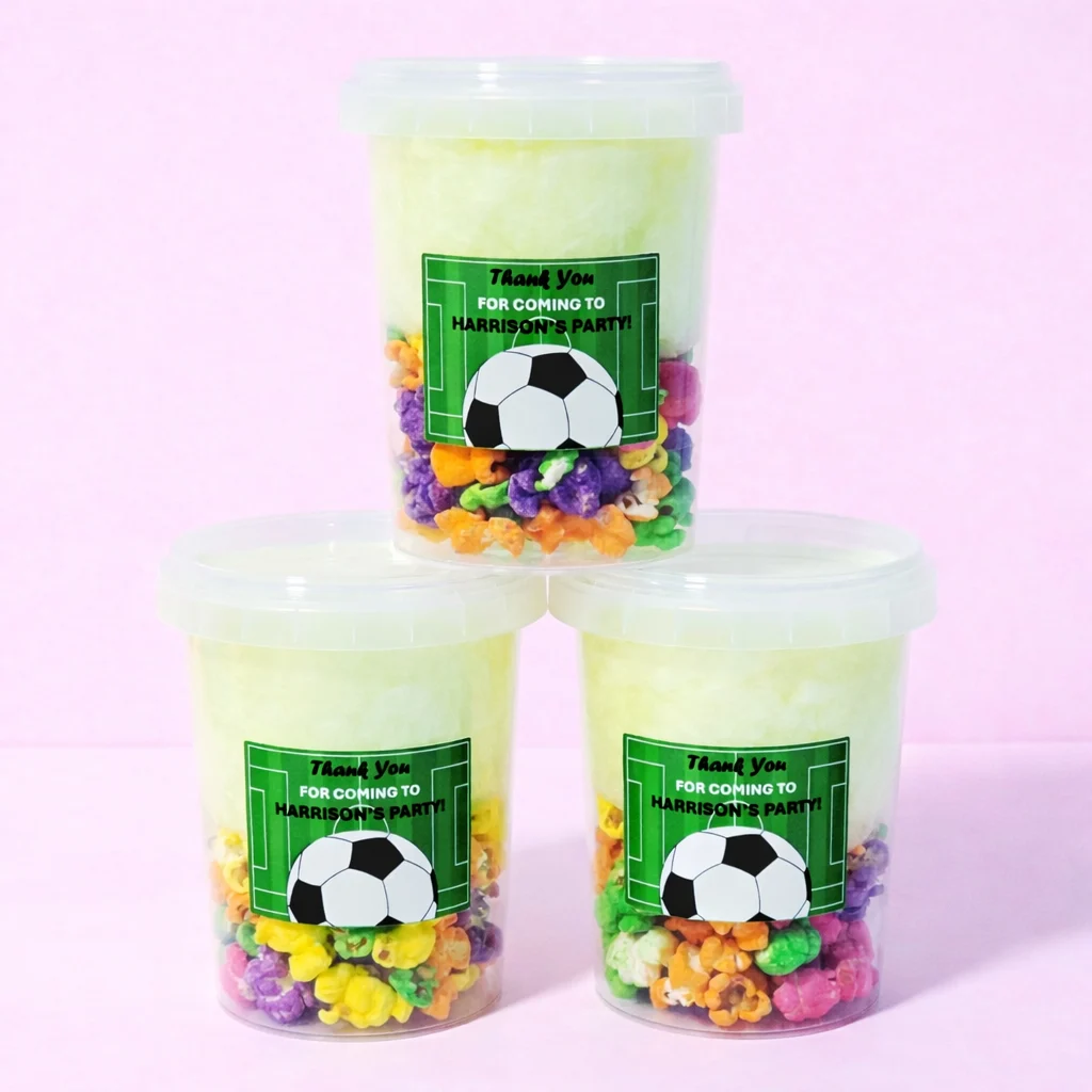 Custom label Fun Tub with fairy floss and popcorn for events