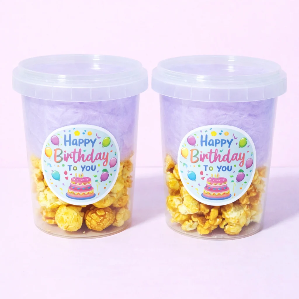 Fairy floss and popcorn Fun Tub for party favours and guest gifts