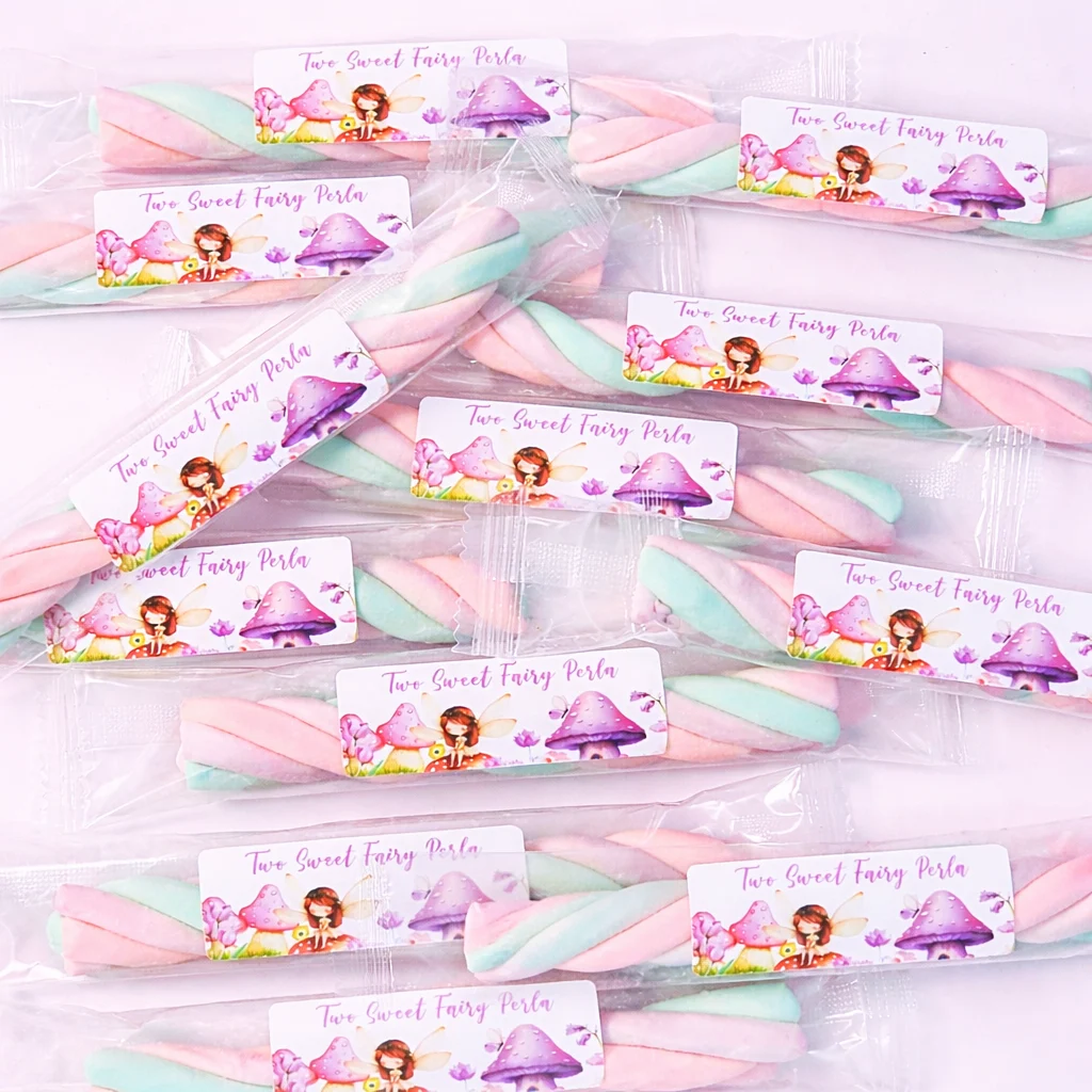 Individually packed marshmallow twists for guest favours