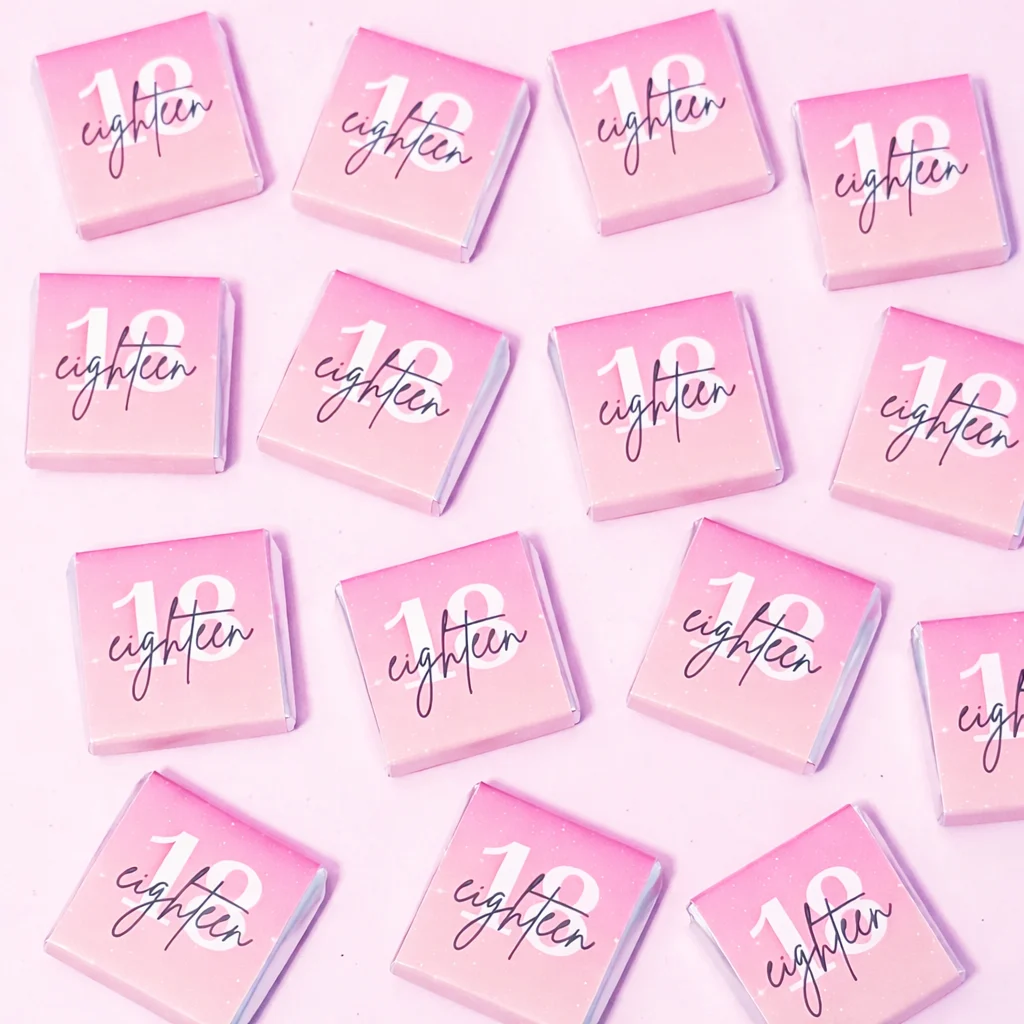 Individually wrapped mini square chocolates for events