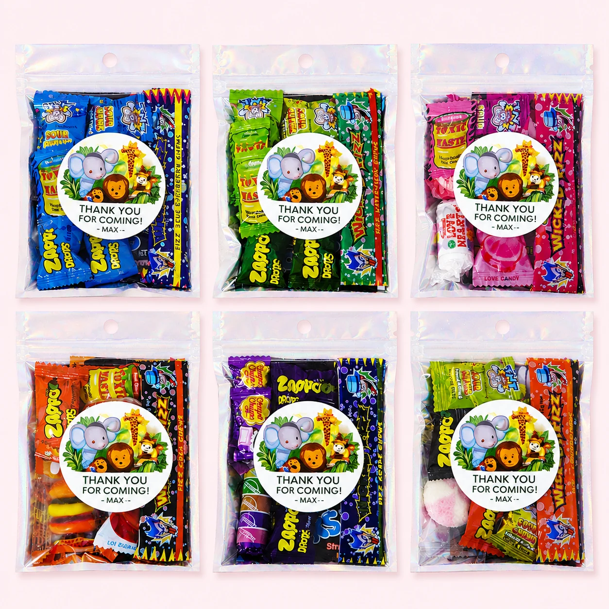 Lolly bags with personalised labels for party orders