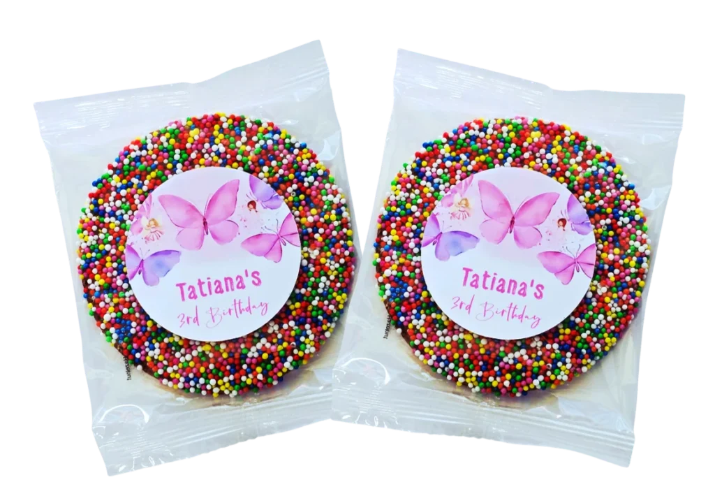 Personalised giant freckles party favours with custom labels