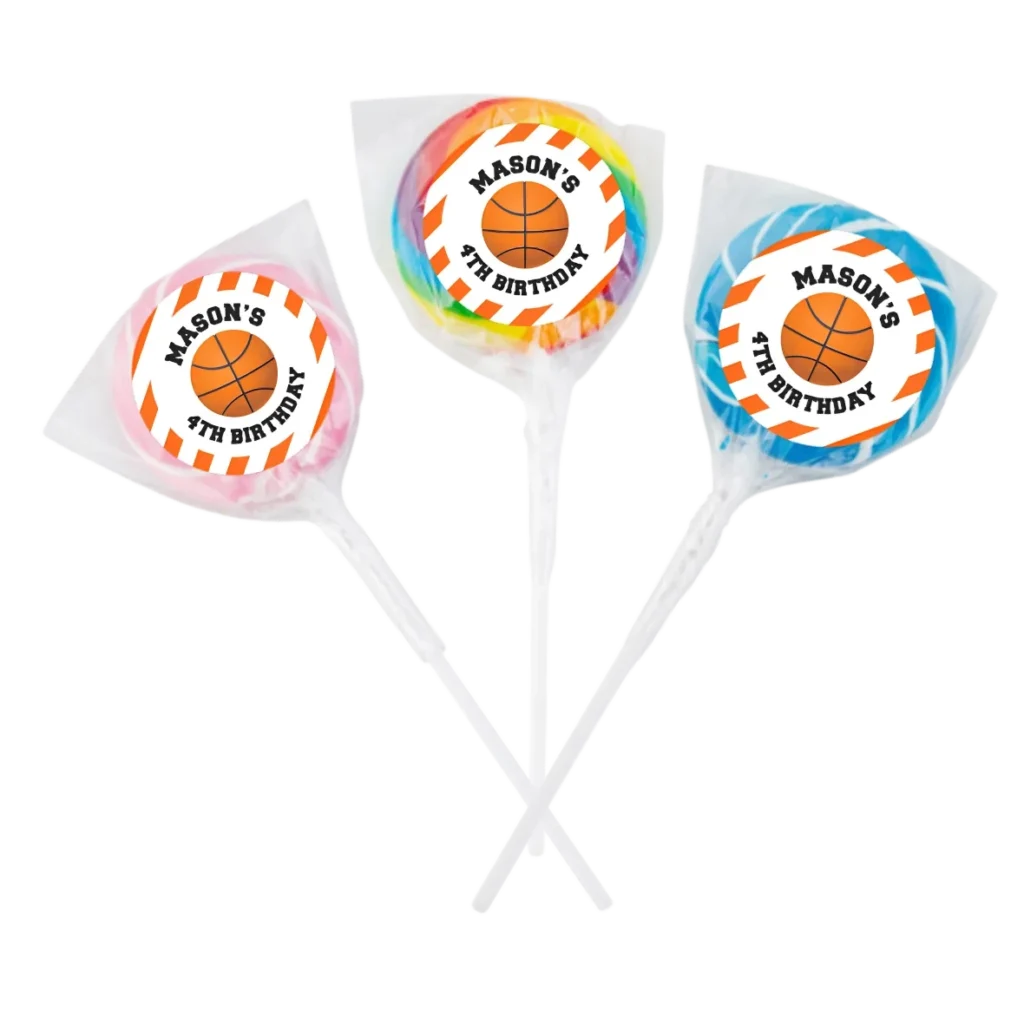 Personalised swirly lollipops for birthday party favours