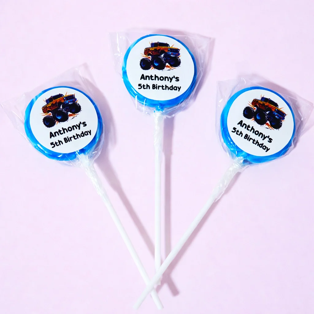 Swirly lollipops in blue pink rainbow and pastel rainbow colours