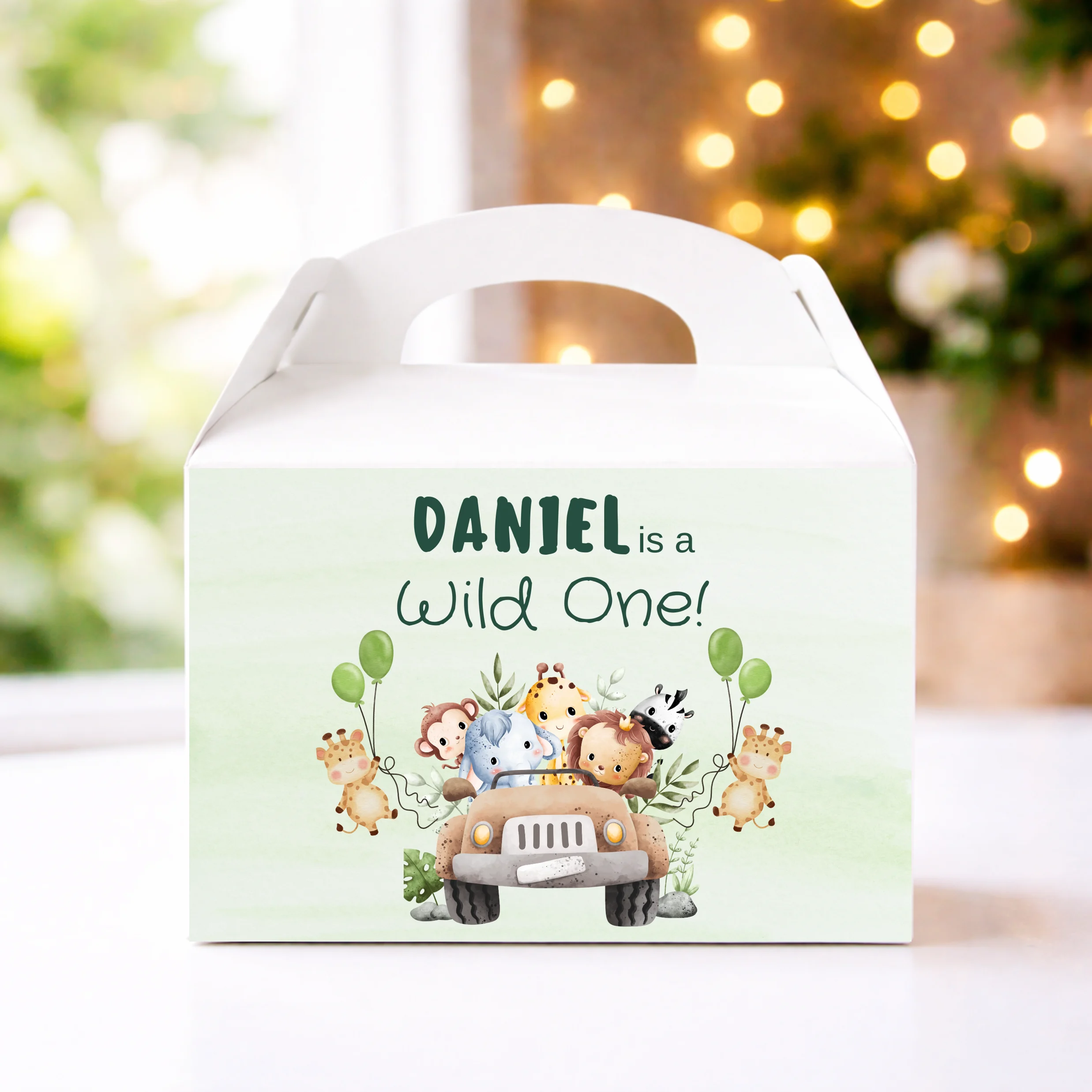 Gable boxes with personalised labels for birthday party orders