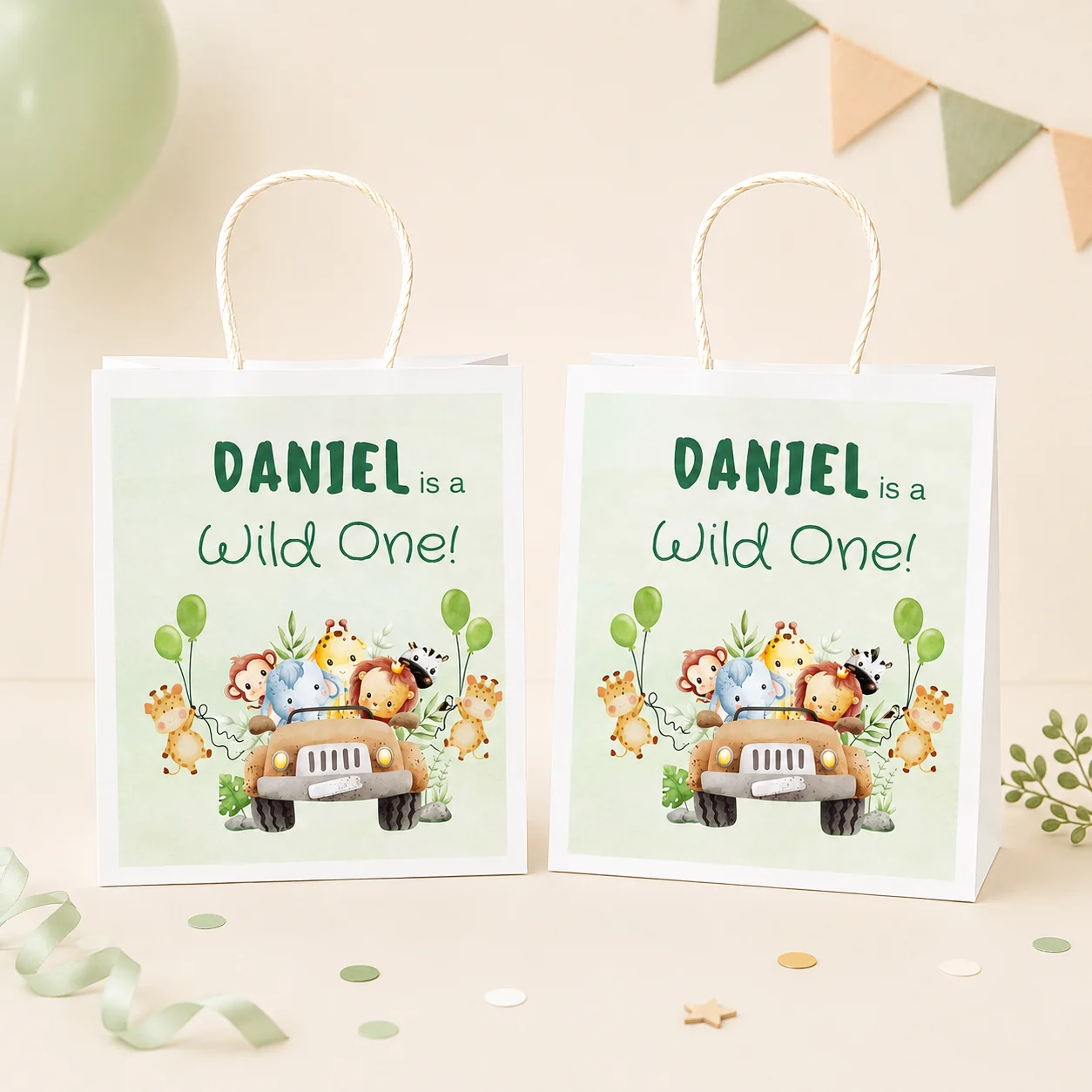 Goodie bags with custom labels for take-home gifts