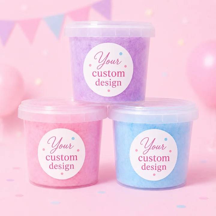Custom personalised fairy floss party favours with personalised label for birthdays, weddings, baby shower and corporate events